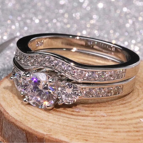 NEW PRINCESS CUT 925 STERLING DIAMOND RING - Picture 1 of 5